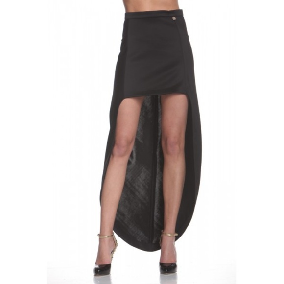 MANGANO Black Neoprene Exaggerated High Low Skirt NWT Italian Made - Picture 6 of 6